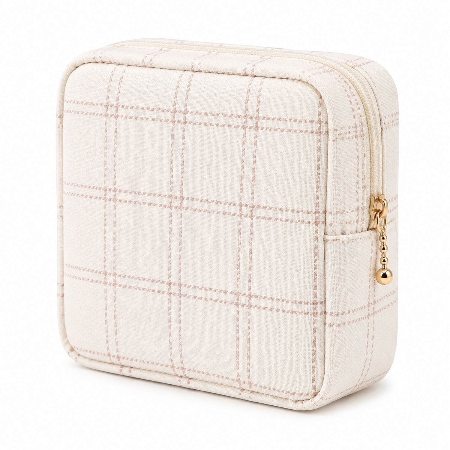 Estuche Cuadrado Beige con Patrón a Cuadros