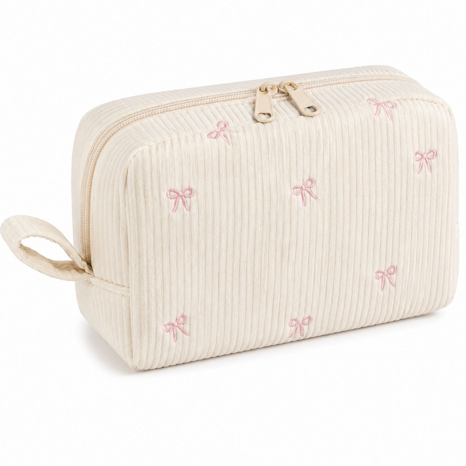Neceser Beige con Cremallera y Bordados de Lazos