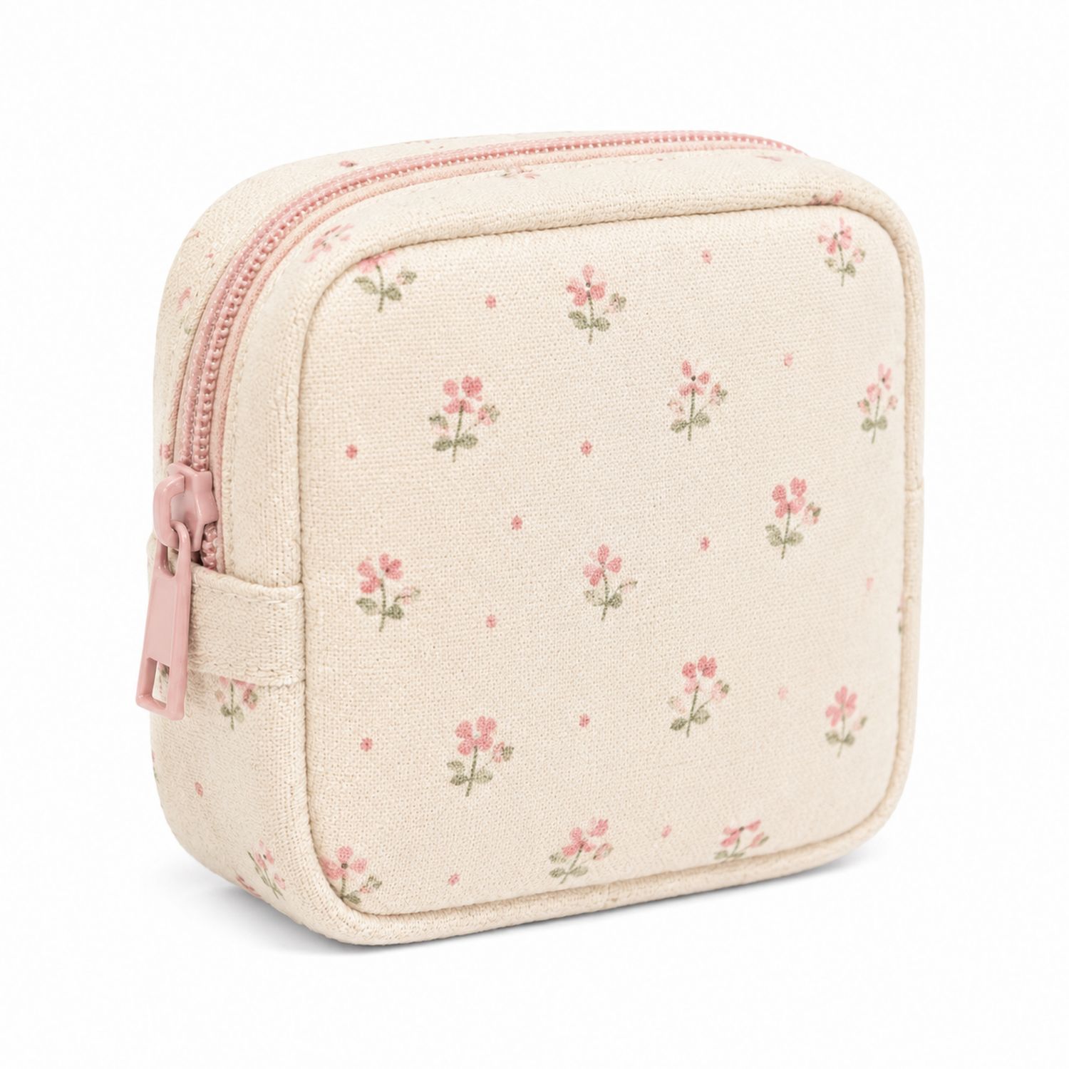 Neceser cuadrado con diseño floral en beige y rosa