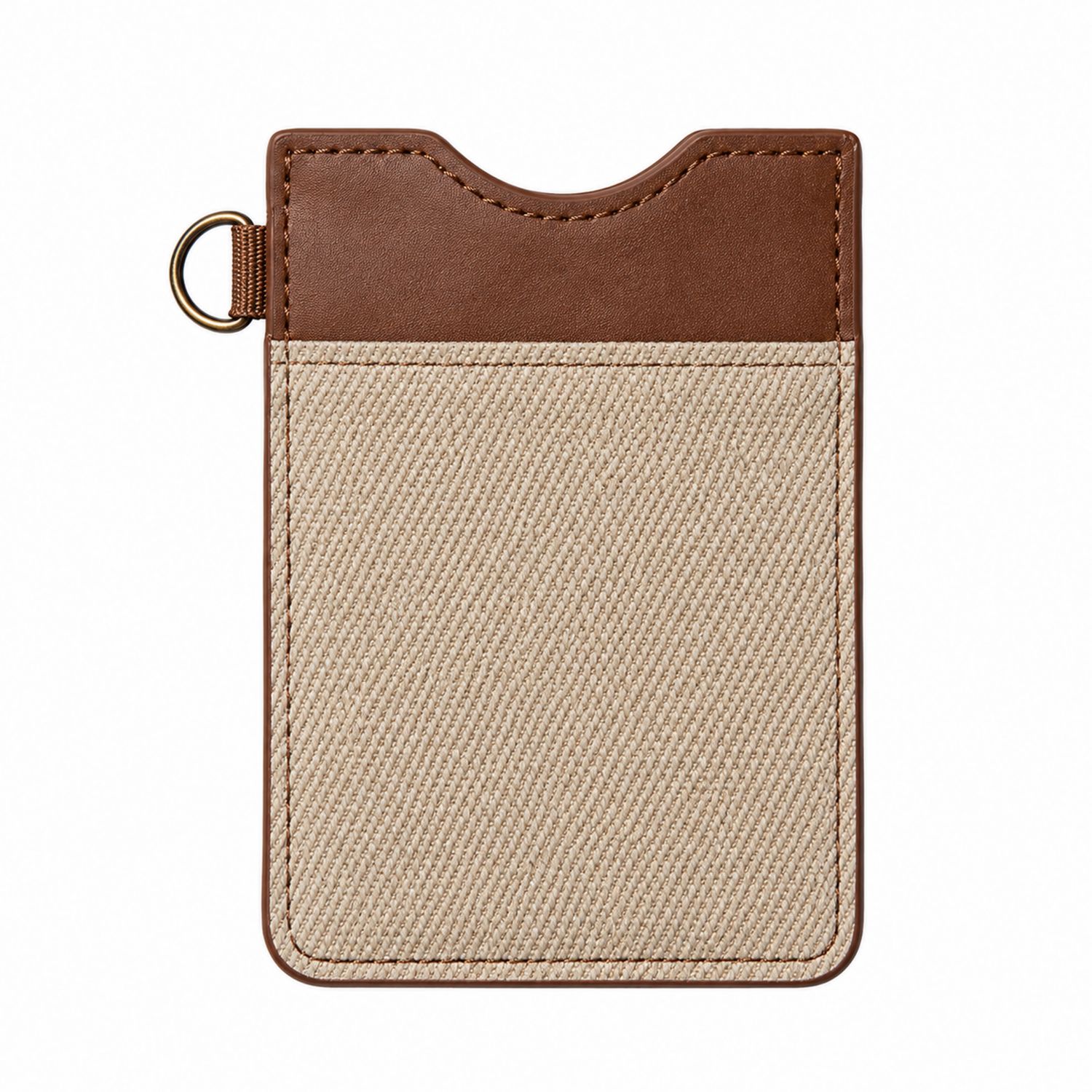 Tarjetero Clásico Marrón y Beige con Anillo Metálico