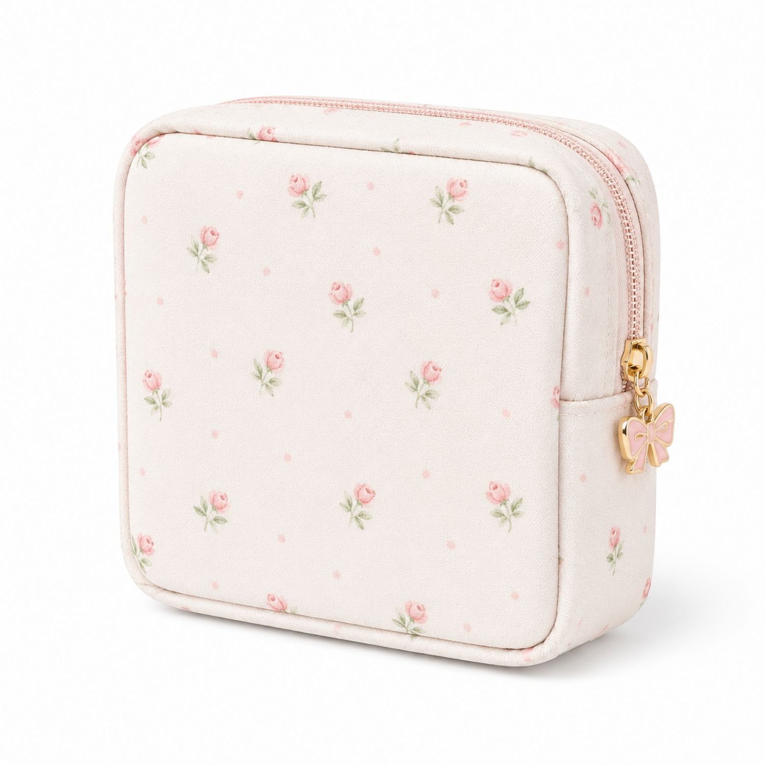 Neceser Compacto Floral Rosa con Lazo en Cremallera