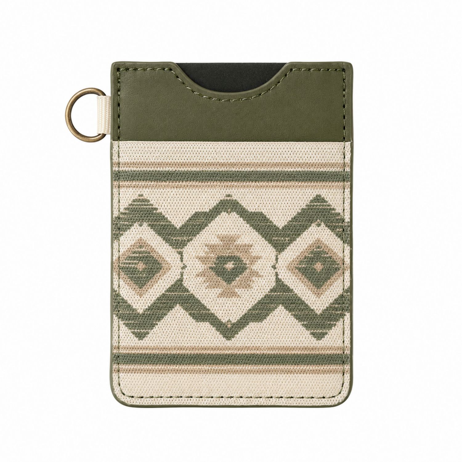 Tarjetero con Estampado Geométrico Verde y Beige