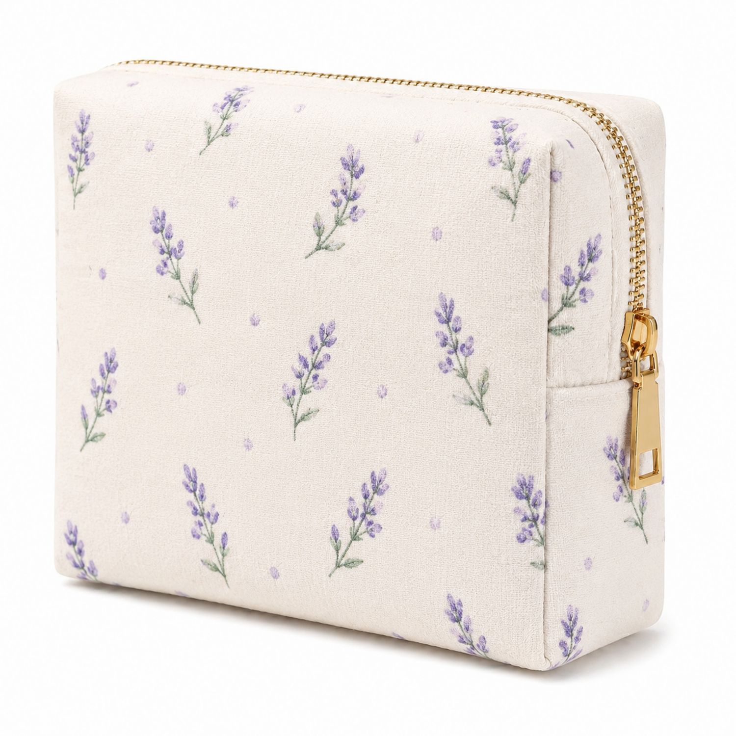 Neceser Rectangular Beige con Estampado de Lavanda