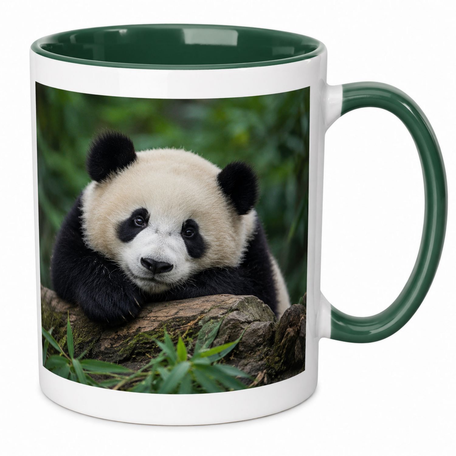 Taza de Cerámica con Panda Blanco y Verde