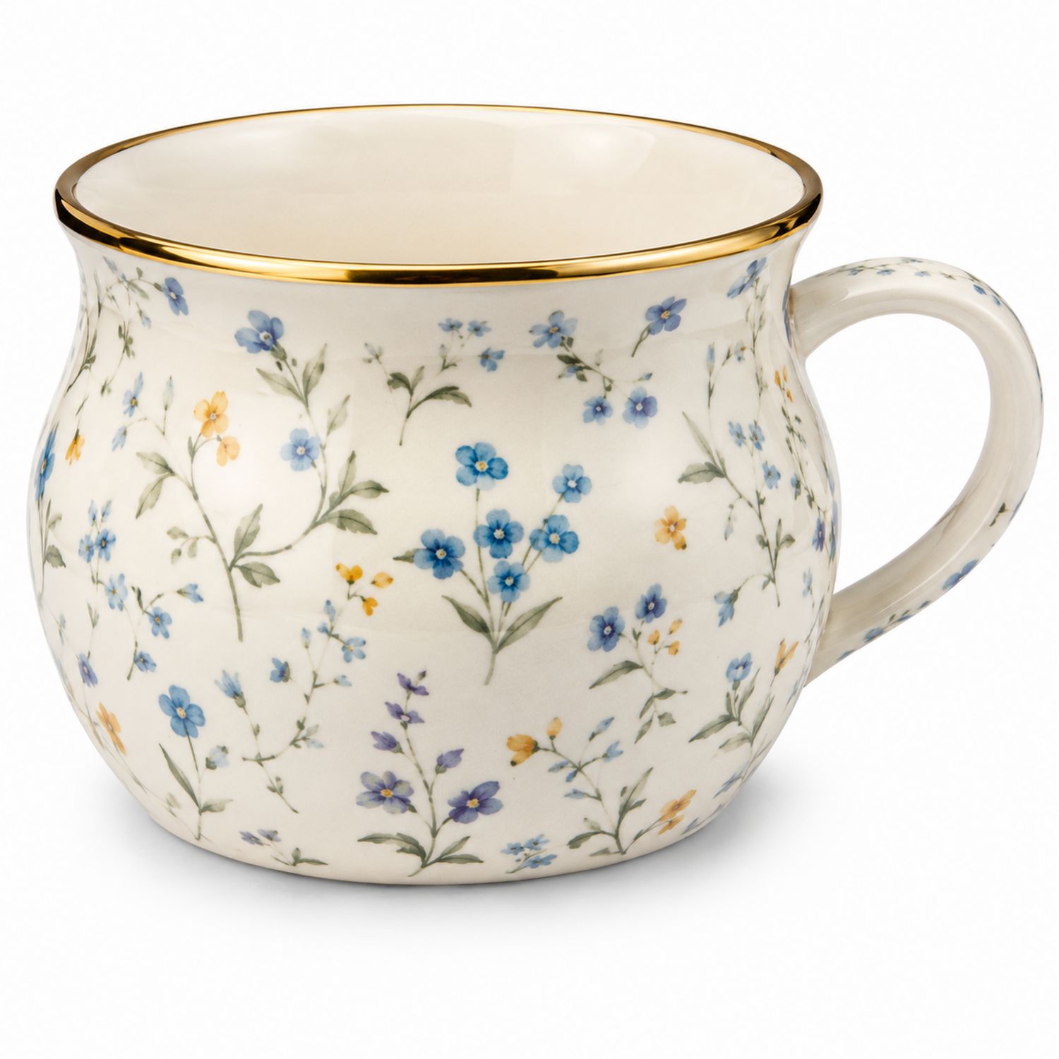 Taza de Porcelana con Diseño Floral y Borde Dorado - 350ml