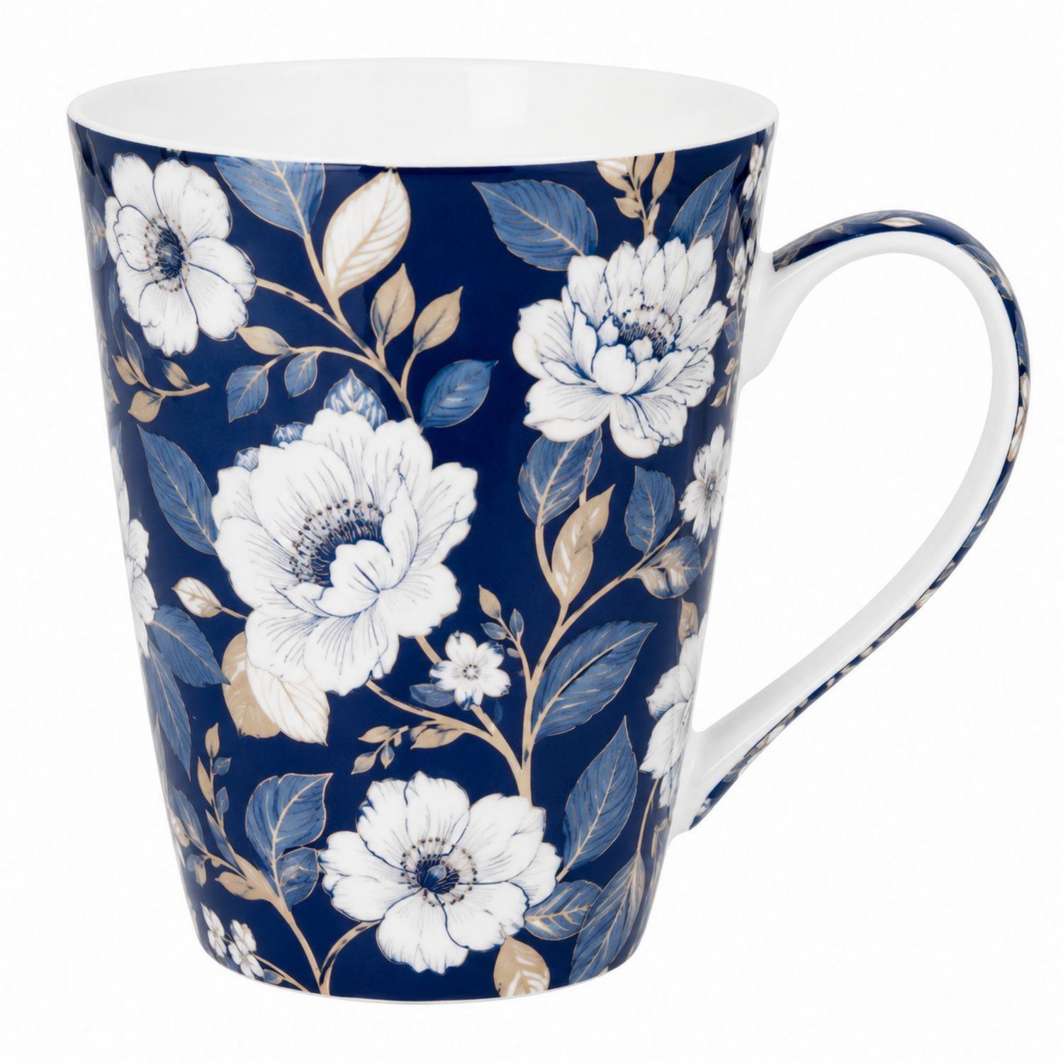 Taza de cerámica con diseño floral azul y blanco 300ml
