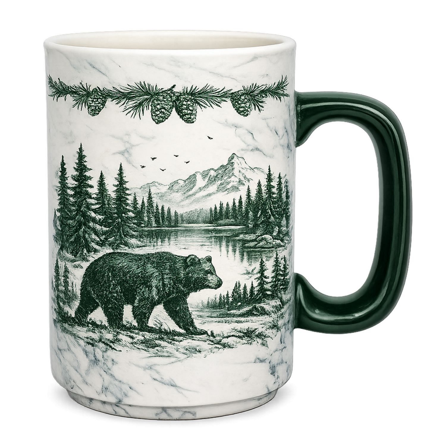 Taza de Cerámica con Diseño de Oso y Bosque Verde 350ml