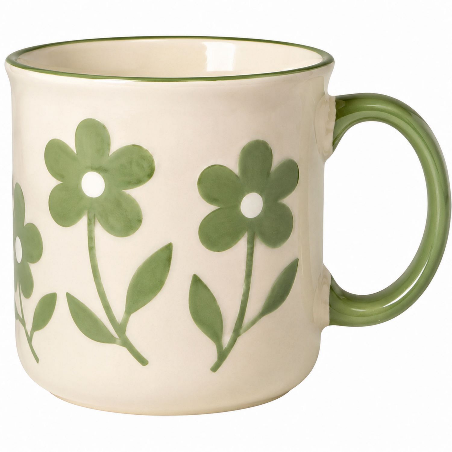 Taza de cerámica con diseño floral verde, 300ml