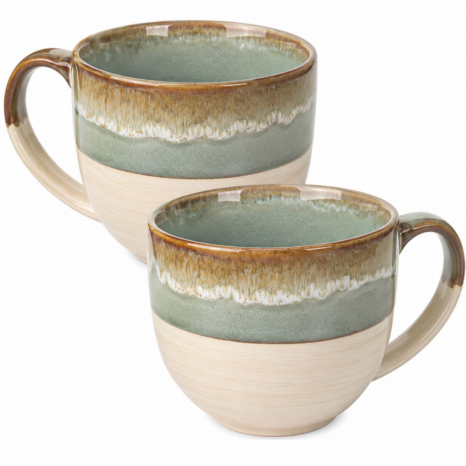 Juego de Tazas de Cerámica Verde y Beige 450ml