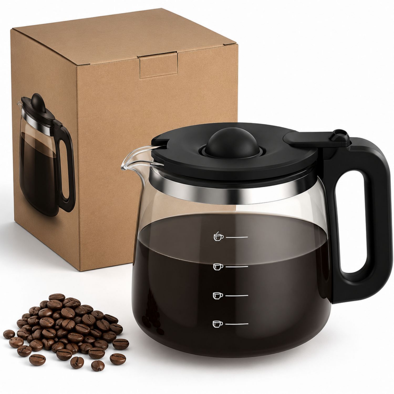 Cafetera de Vidrio con Escala de Medición y Mango Negro