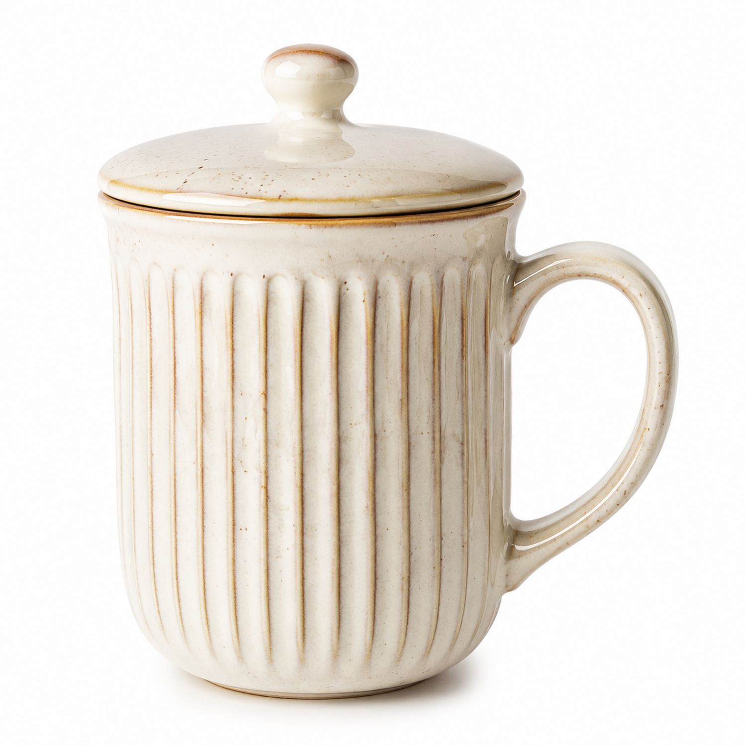 Taza cerámica con tapa beige 350ml