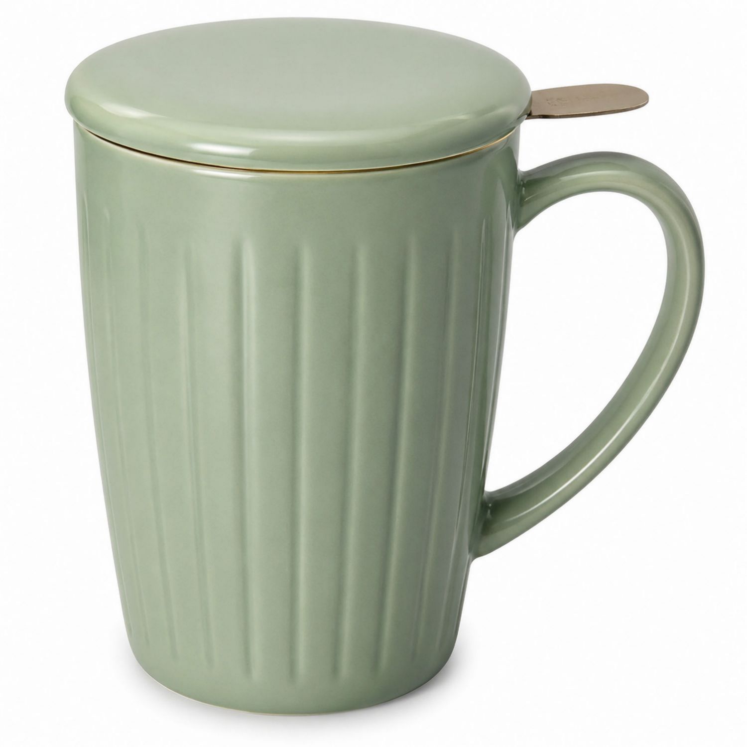 Taza de cerámica verde con tapa, 350ml