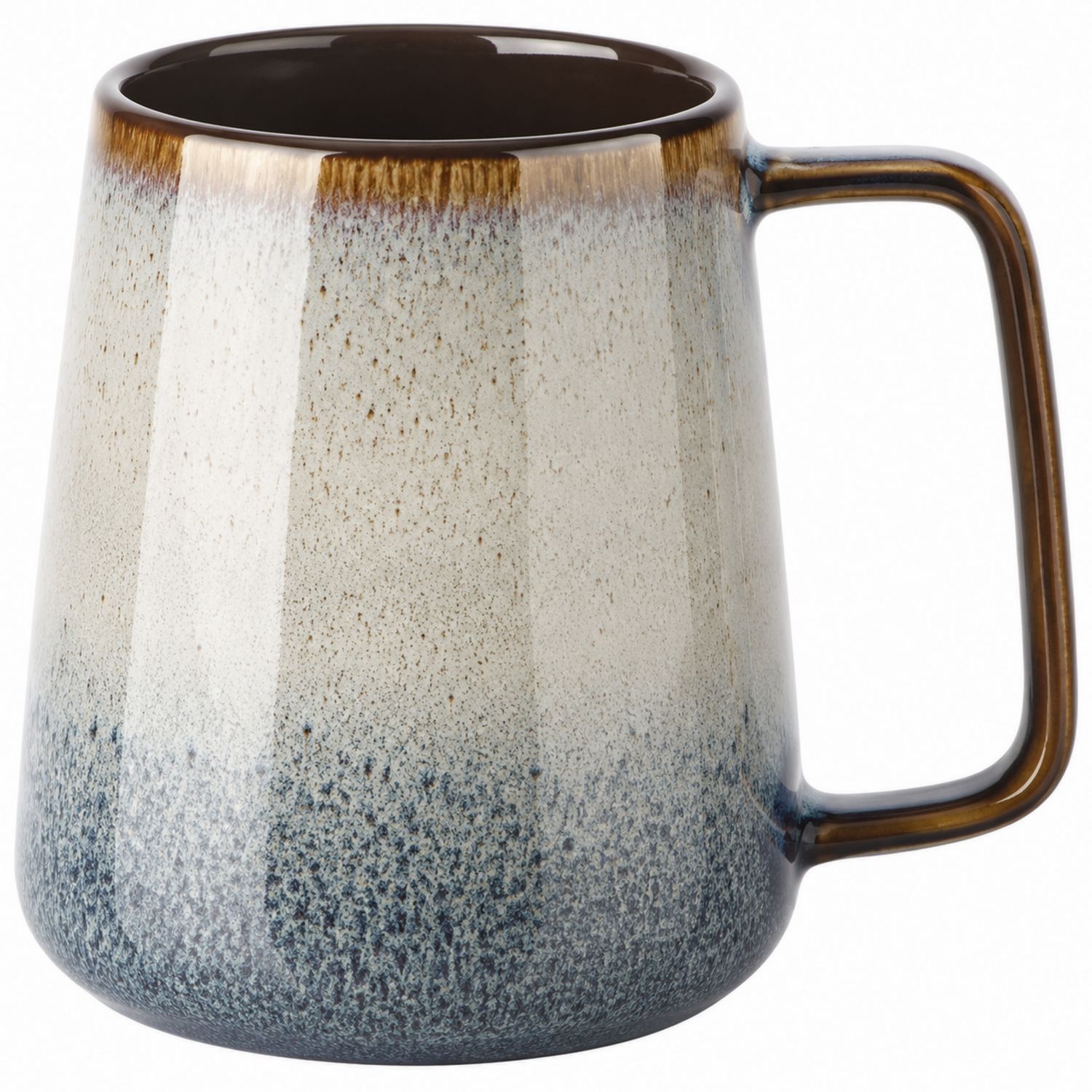 Taza de cerámica con degradado marrón, crema y azul