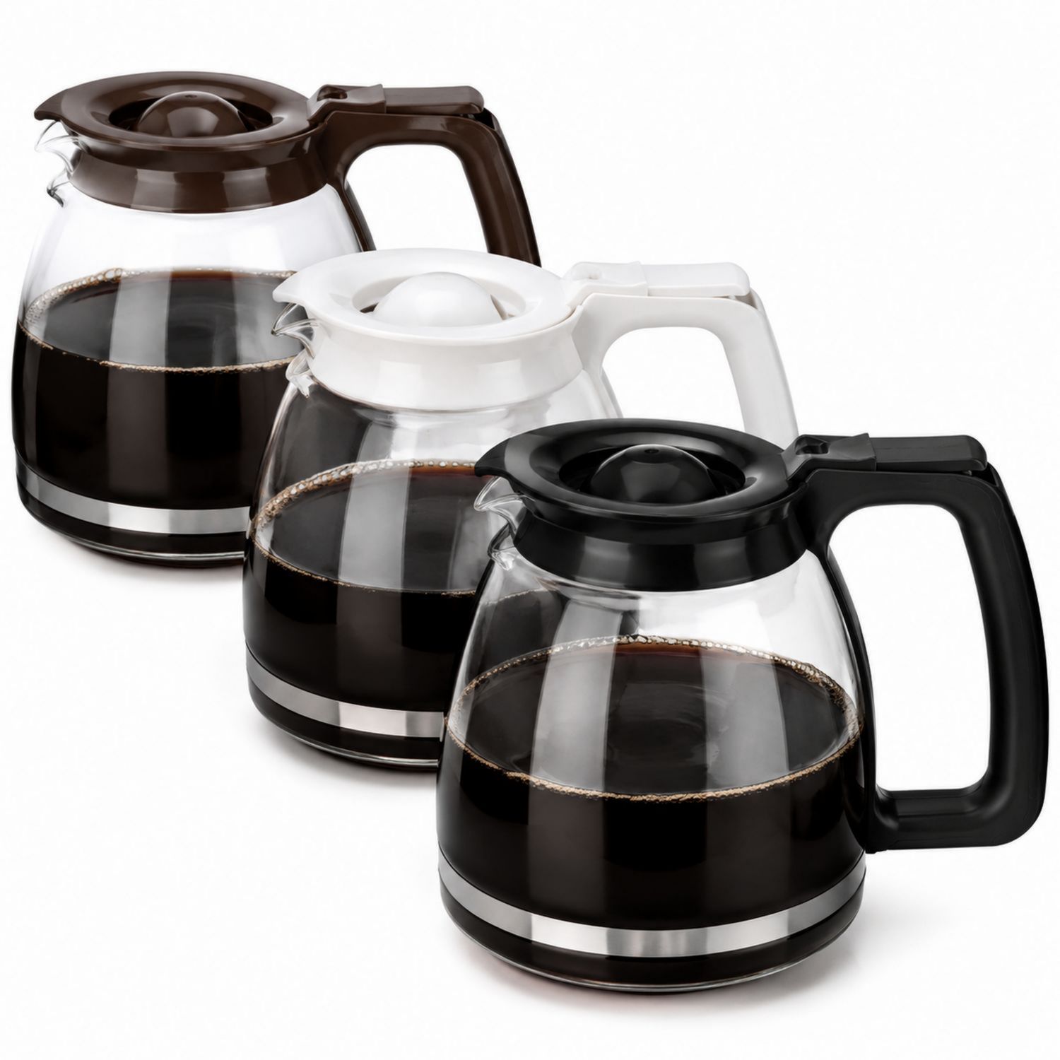 Jarra de café de vidrio 1200ml con tapa negra, blanca, marrón