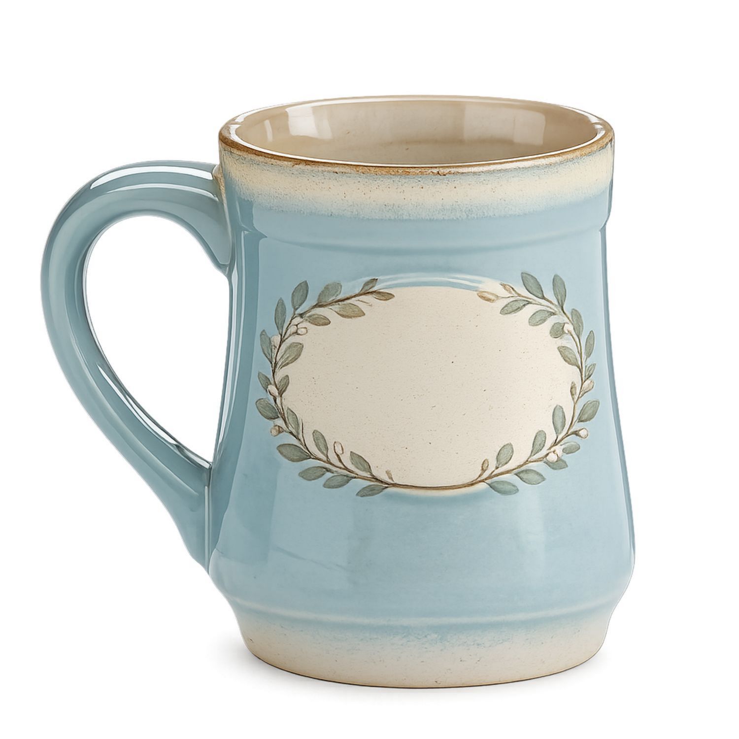 Taza de cerámica azul con diseño floral