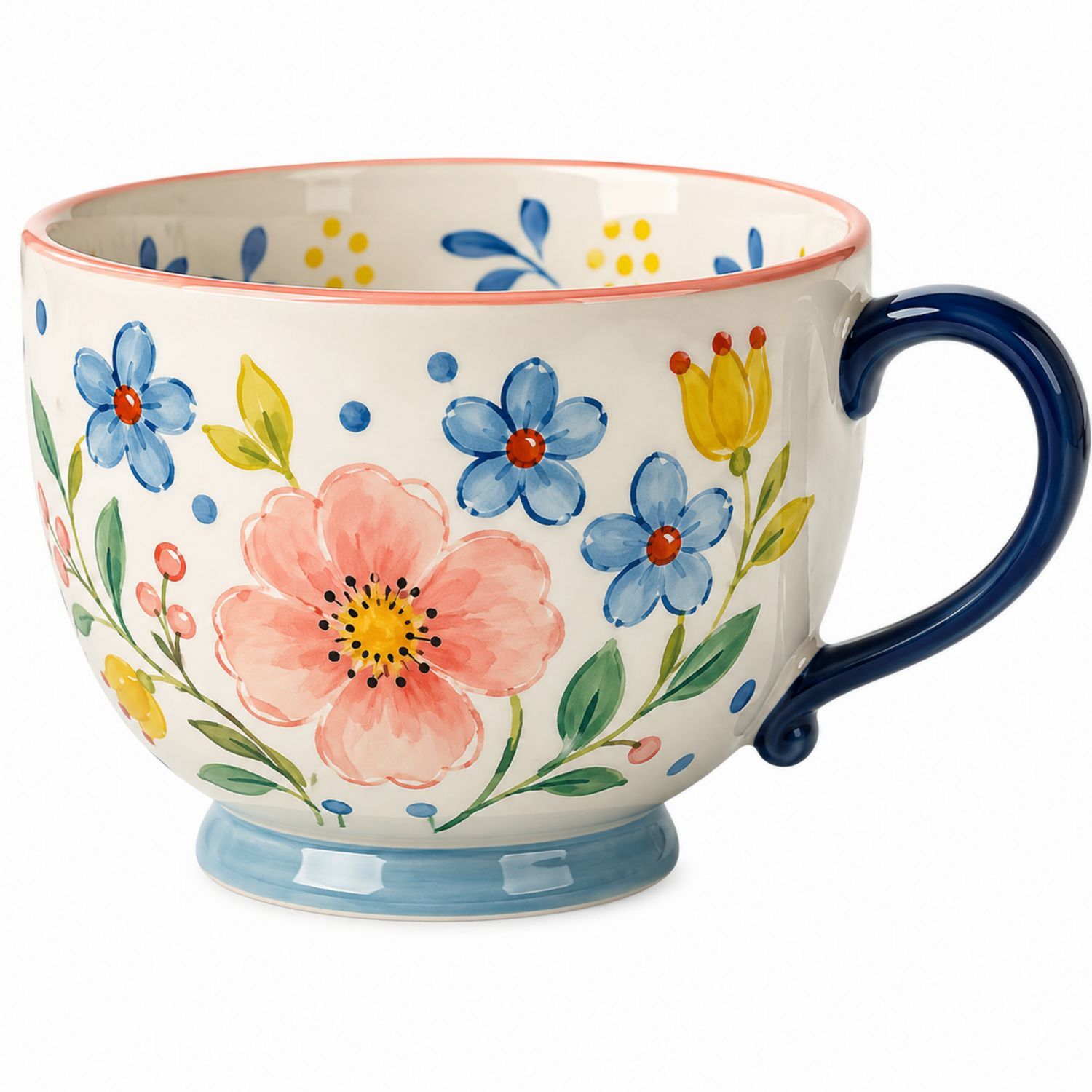 Taza grande con diseño floral de flores pintadas a mano