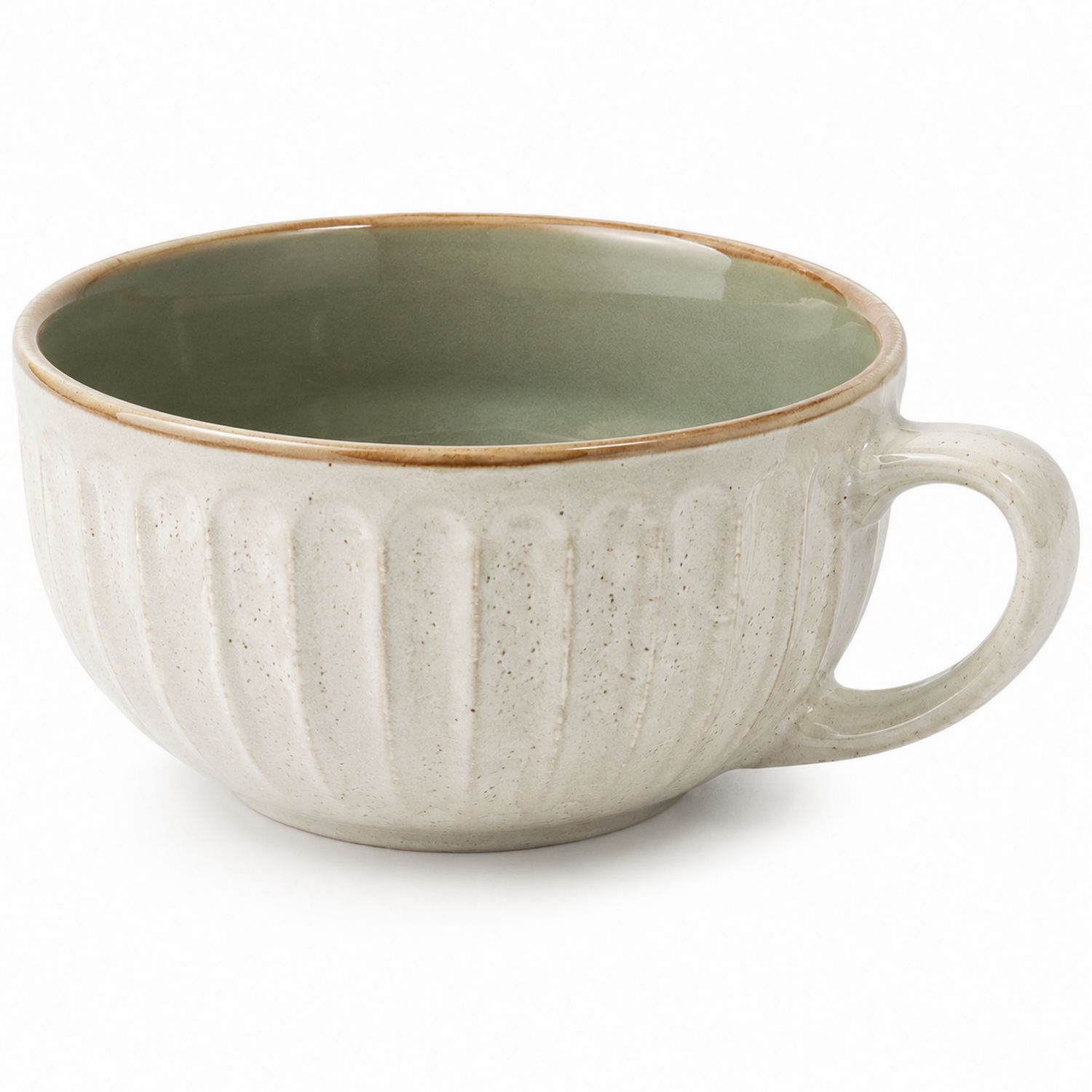 Taza de Cerámica Beige y Verde 350ml