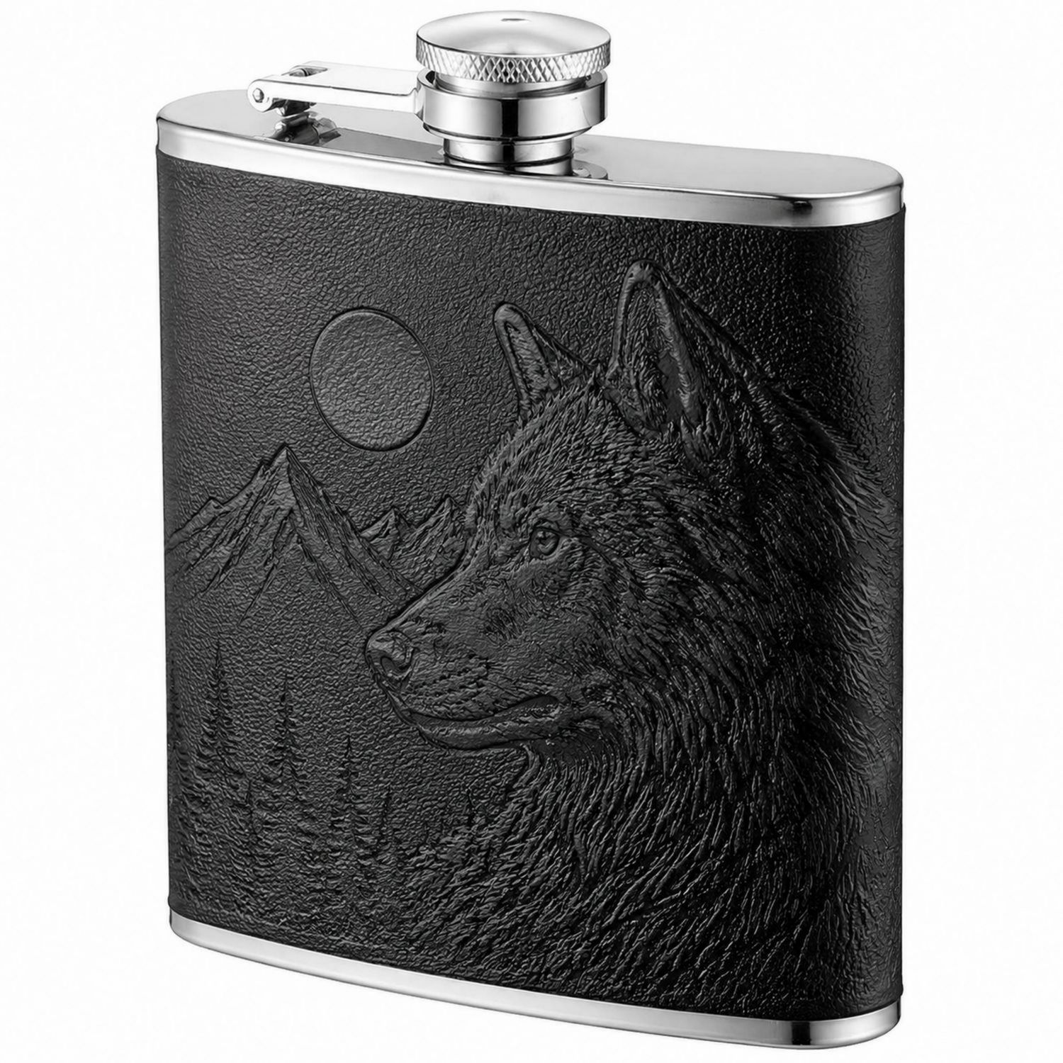 Fiaschetta Incisa in Acciaio Inox 200 ml con Design di Lupo-Ryenatural