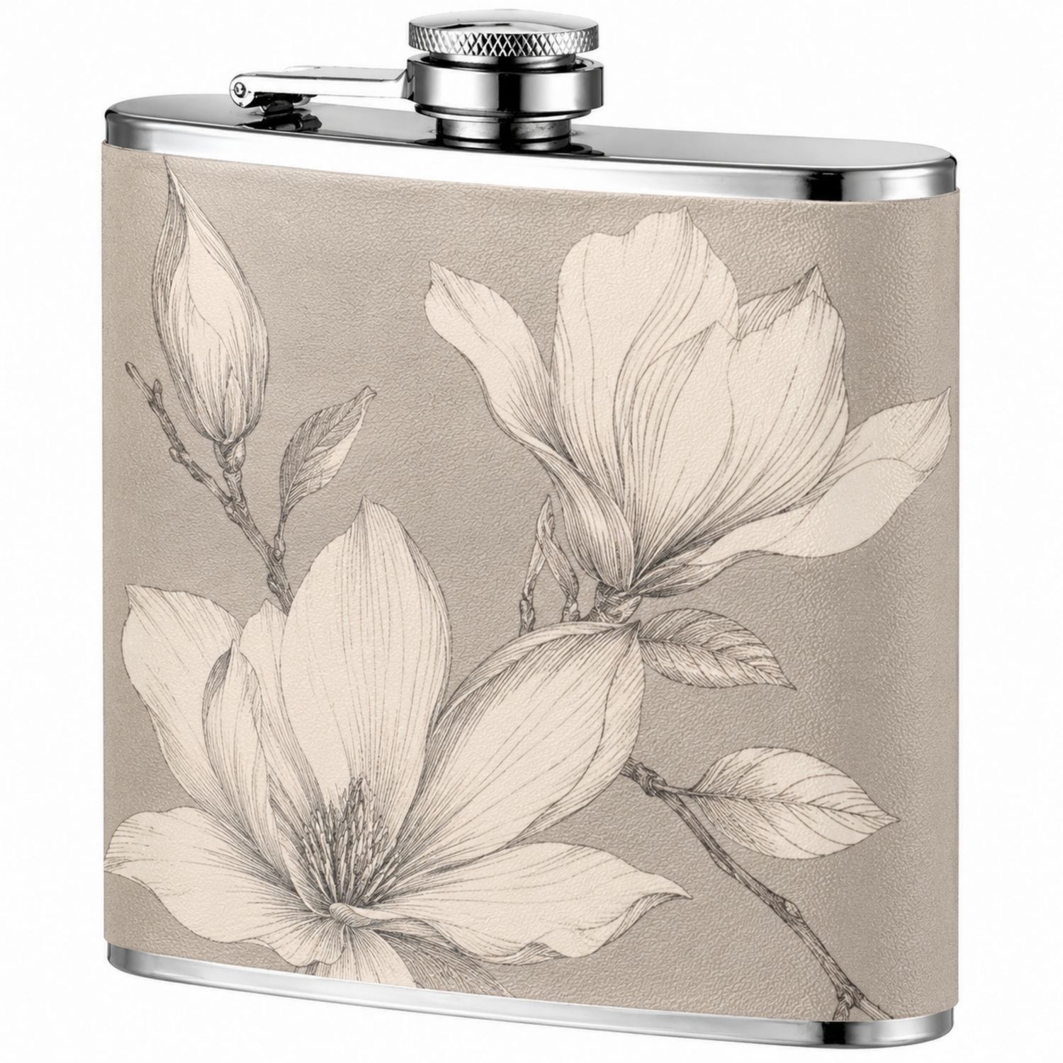 Fiaschetta in Acciaio Inossidabile con Motivo Floreale Beige-Ryenatural