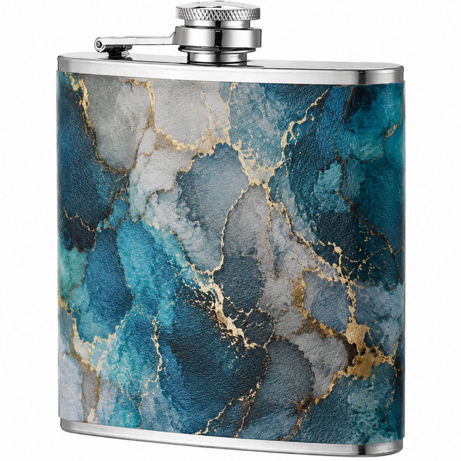 Fiaschetta Marmorizzata Blu e Oro 200 ml in Acciaio Inox-Ryenatural