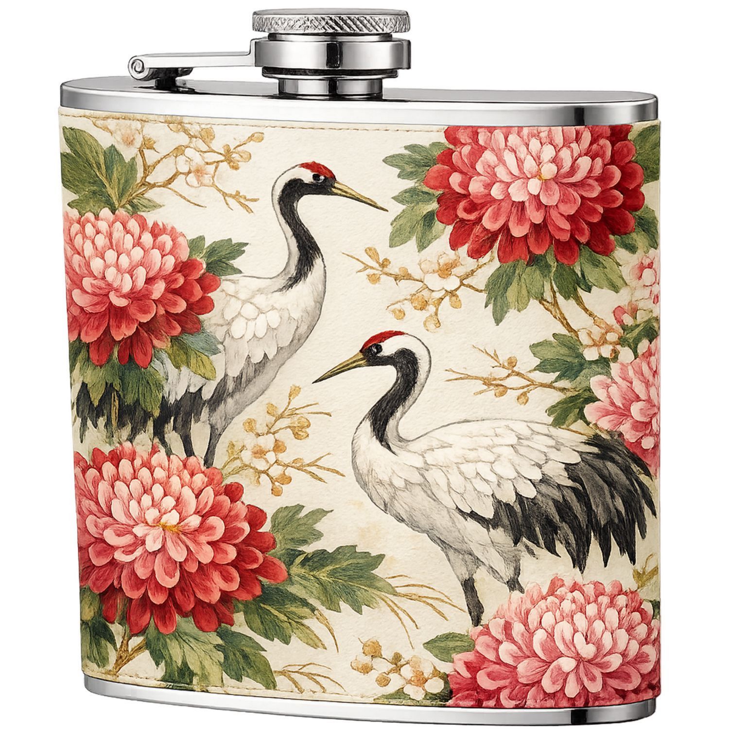 Fiaschetta Tascabile Decorativa Gru e Fiori 180ml-Ryenatural