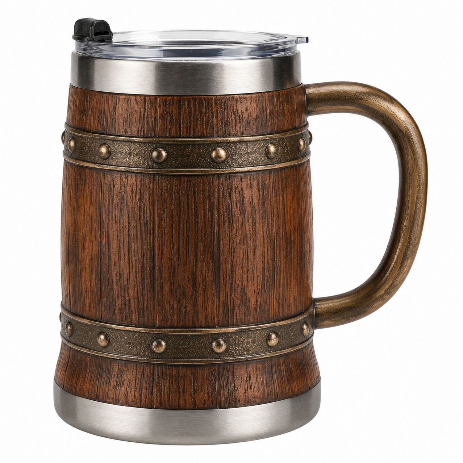 Boccale di Birra in Stile Botte con Coperchio Isolante 550ml-Ryenatural