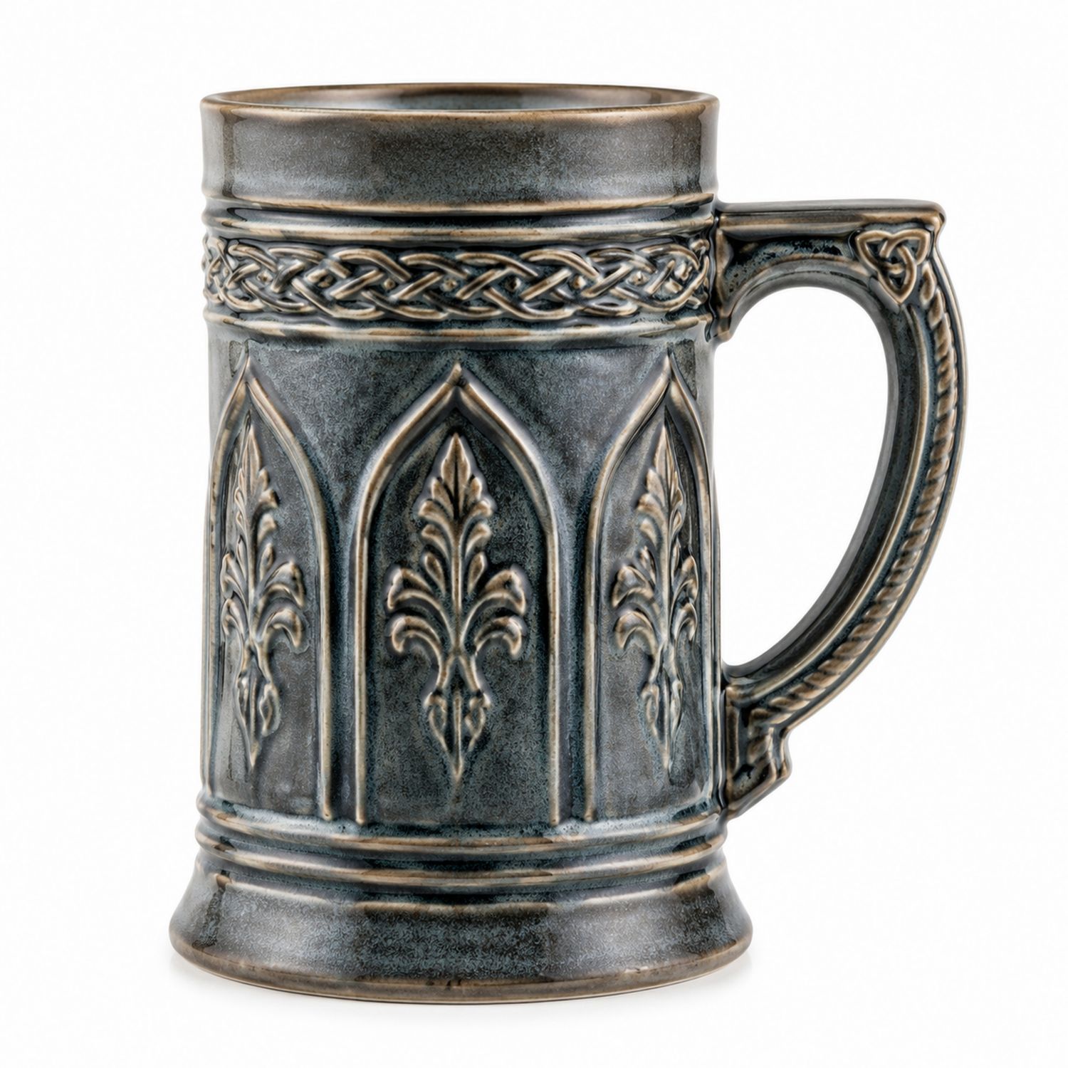 Boccale Decorato Gotico in Ceramica Grigio e Nero-Ryenatural