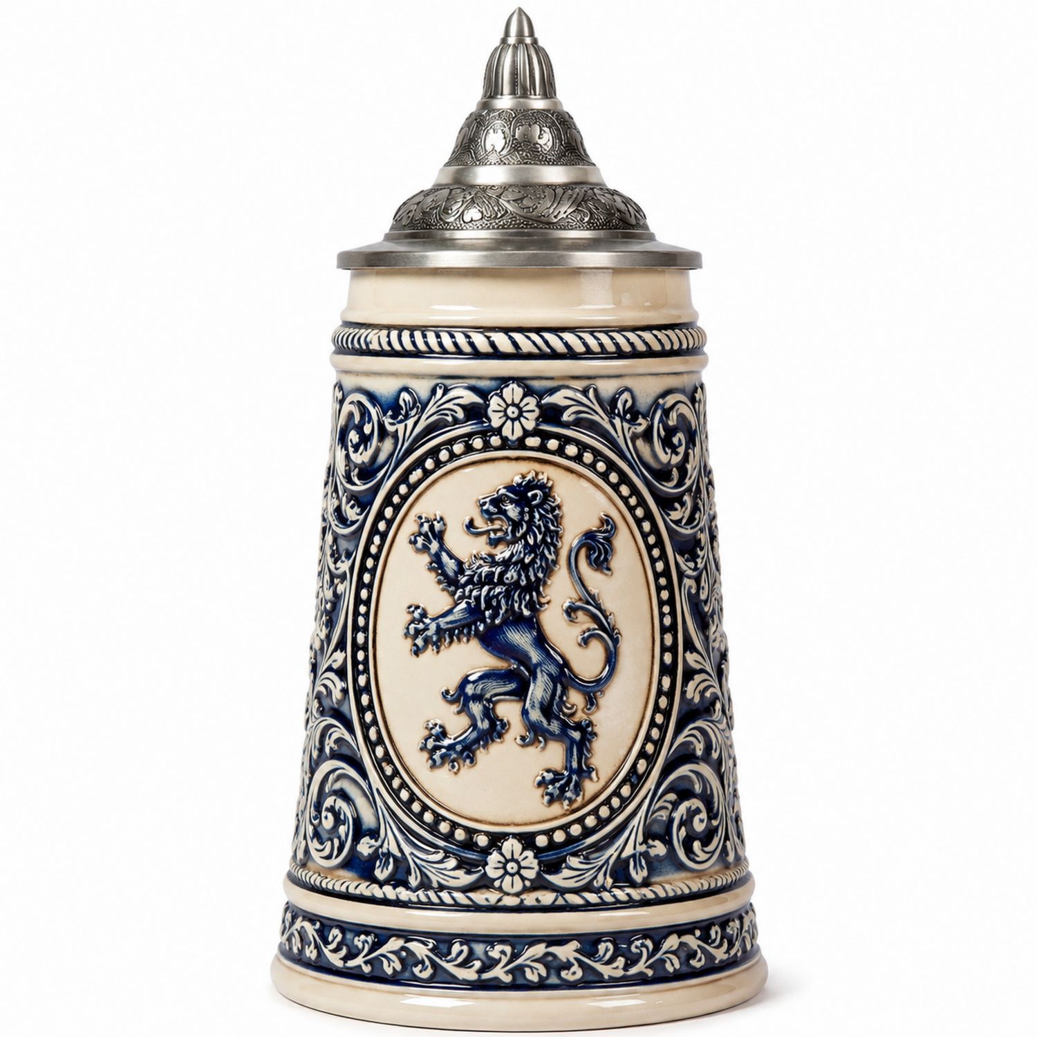 Boccale da Birra in Ceramica con Coperchio Decorativo Leone Blu-Ryenatural
