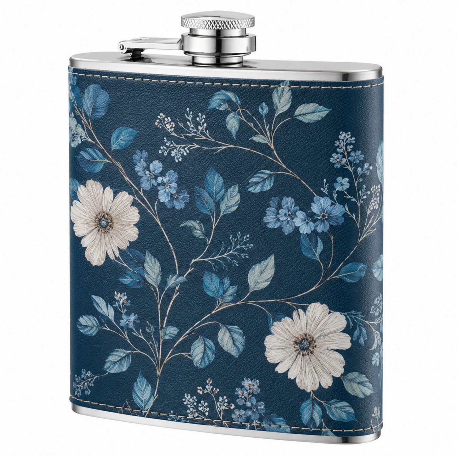 Fiaschetta in Acciaio Inossidabile con Motivo Floreale Blu-Ryenatural