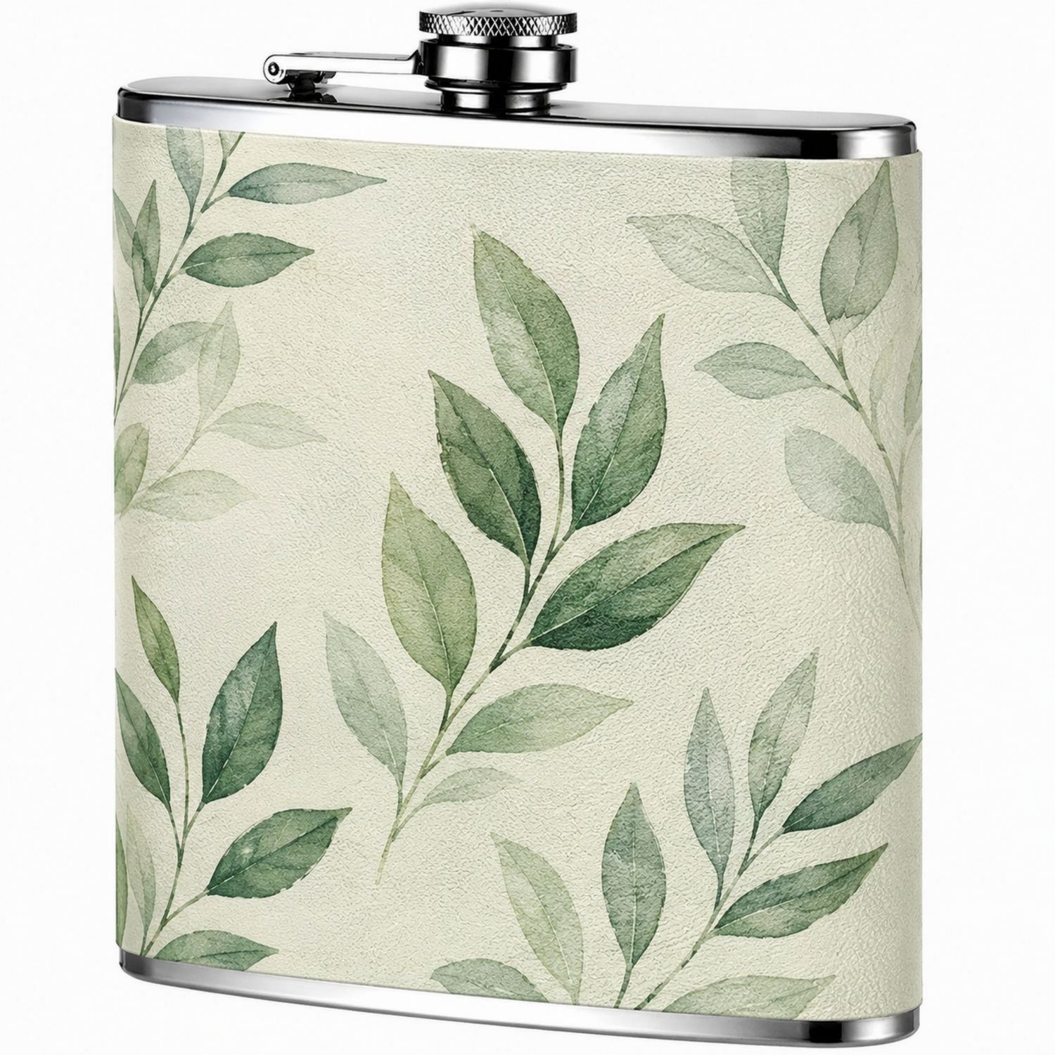 Fiaschetta Elegante con Motivo a Foglie 200ml Verde e Beige-Ryenatural