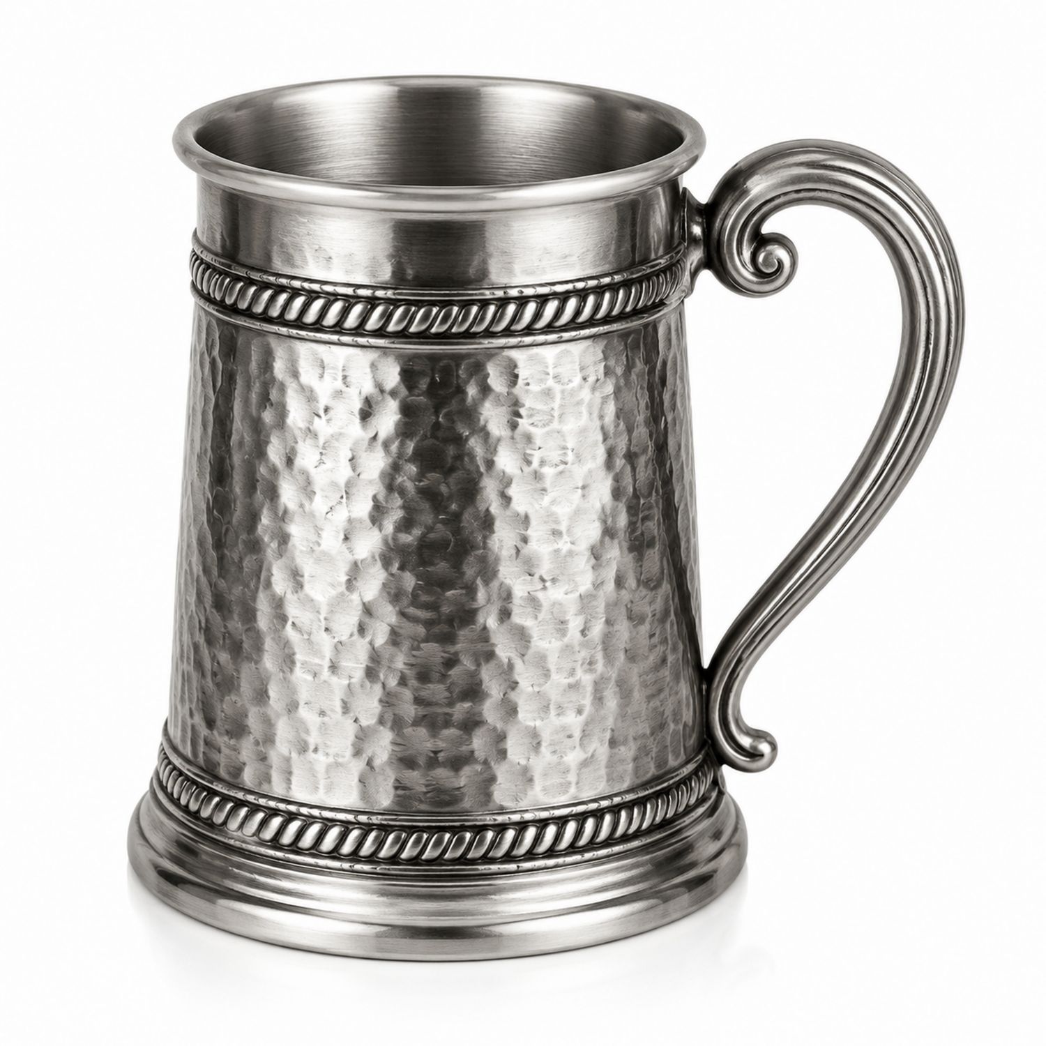 Boccale in metallo martellato con manico - 500ml, Argento-Ryenatural
