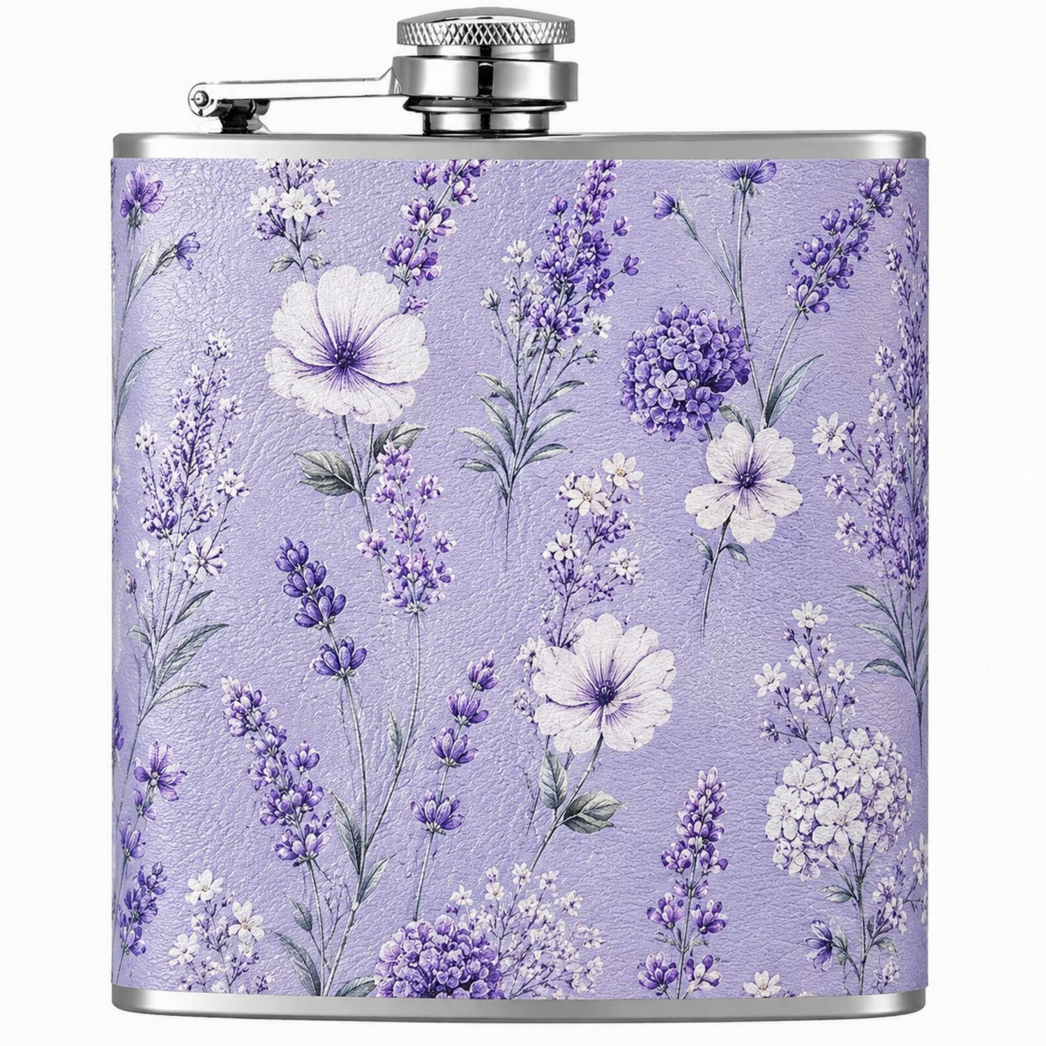 Fiaschetta in Acciaio Inox Lavanda con Motivo Floreale 240ml-Ryenatural