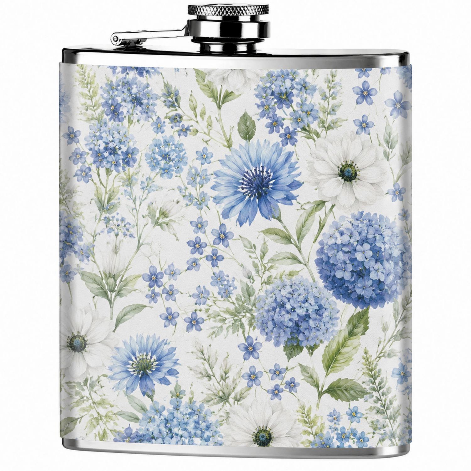 Fiaschetta tascabile con motivo floreale blu e bianco 227ml-Ryenatural