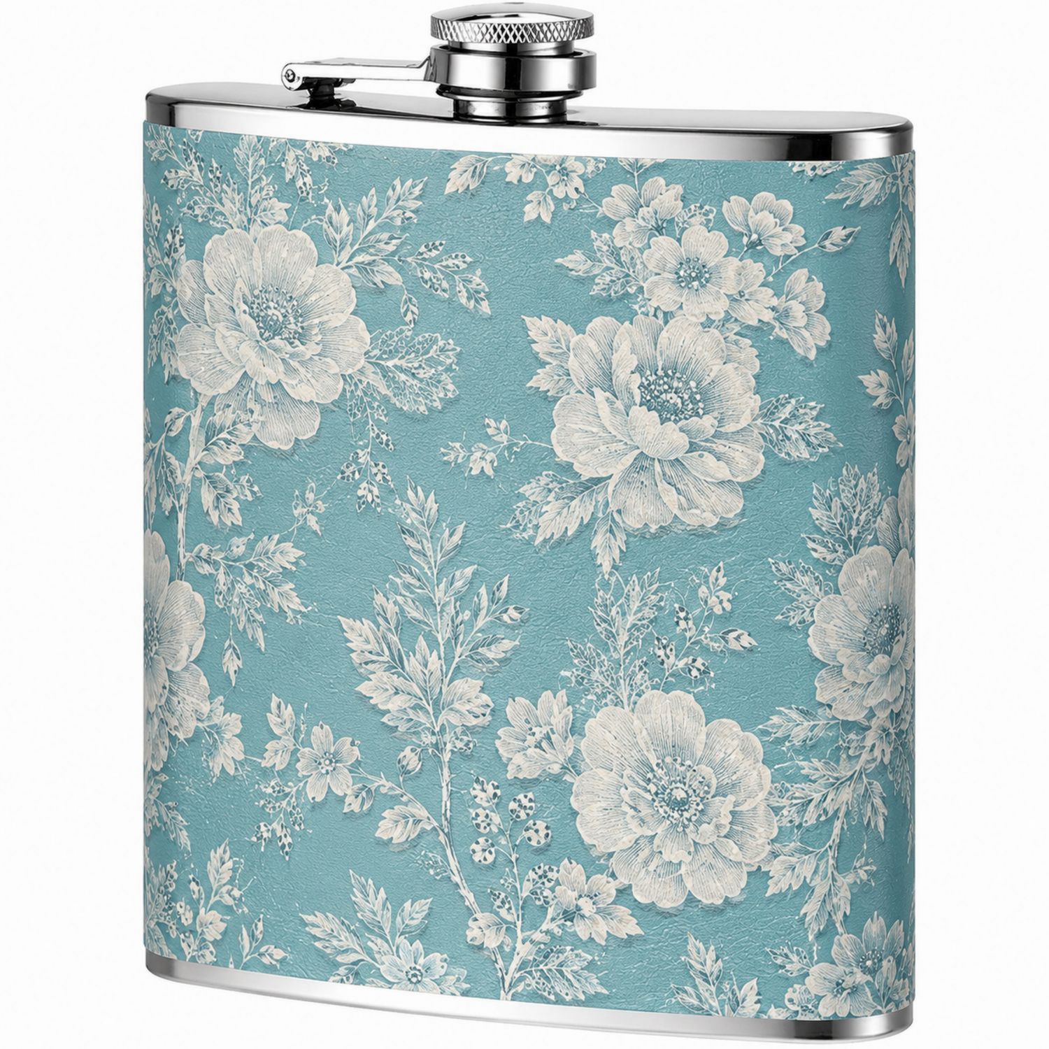 Fiaschetta Decorata Floreale Blu Acciaio Inossidabile 240ml-Ryenatural