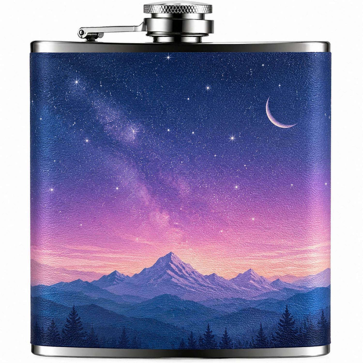 Fiaschetta Stampata Montagna al Tramonto, 250ml, Blu e Viola-Ryenatural