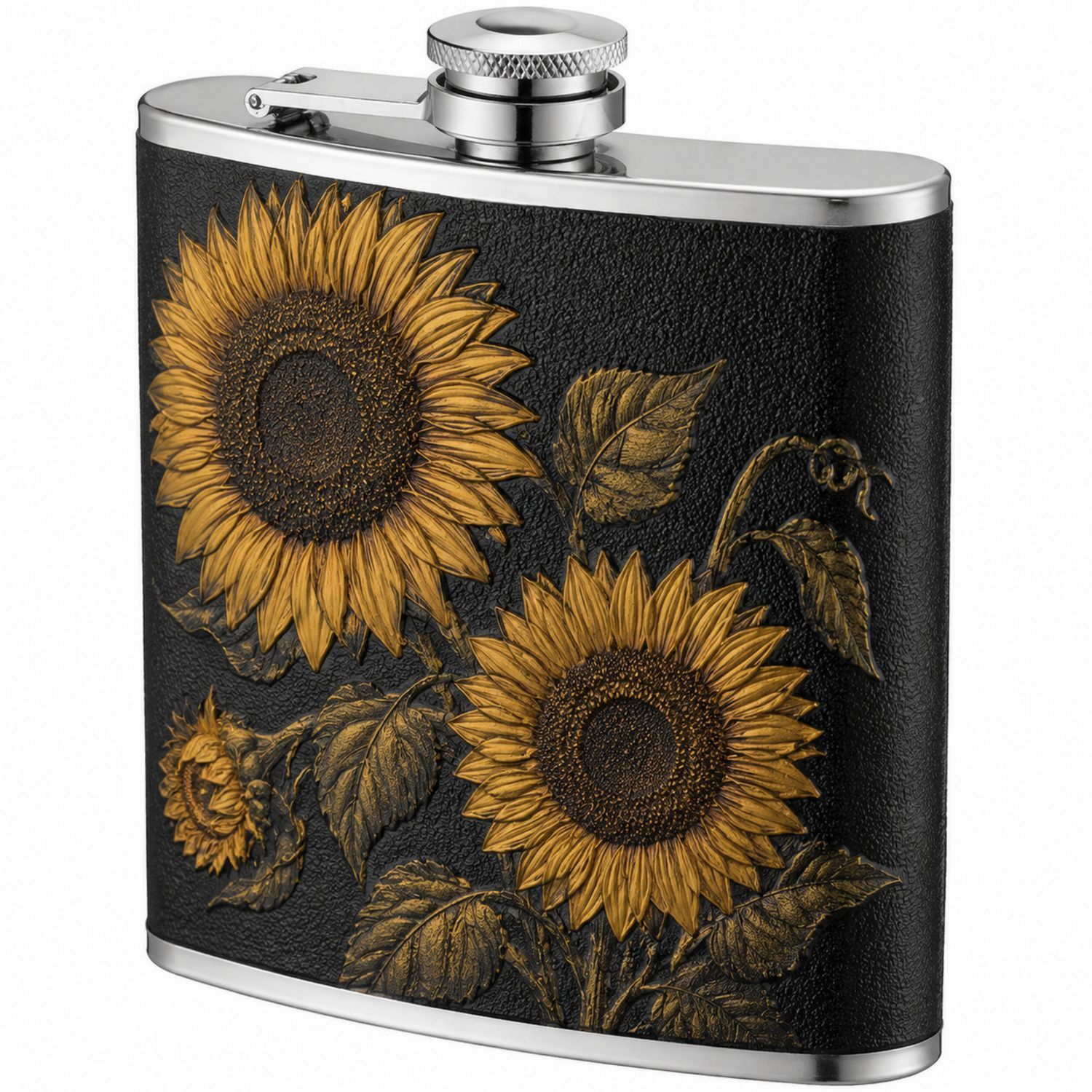 Fiaschetta Elegante in Acciaio Inox con Girasoli Nero e Giallo-Ryenatural