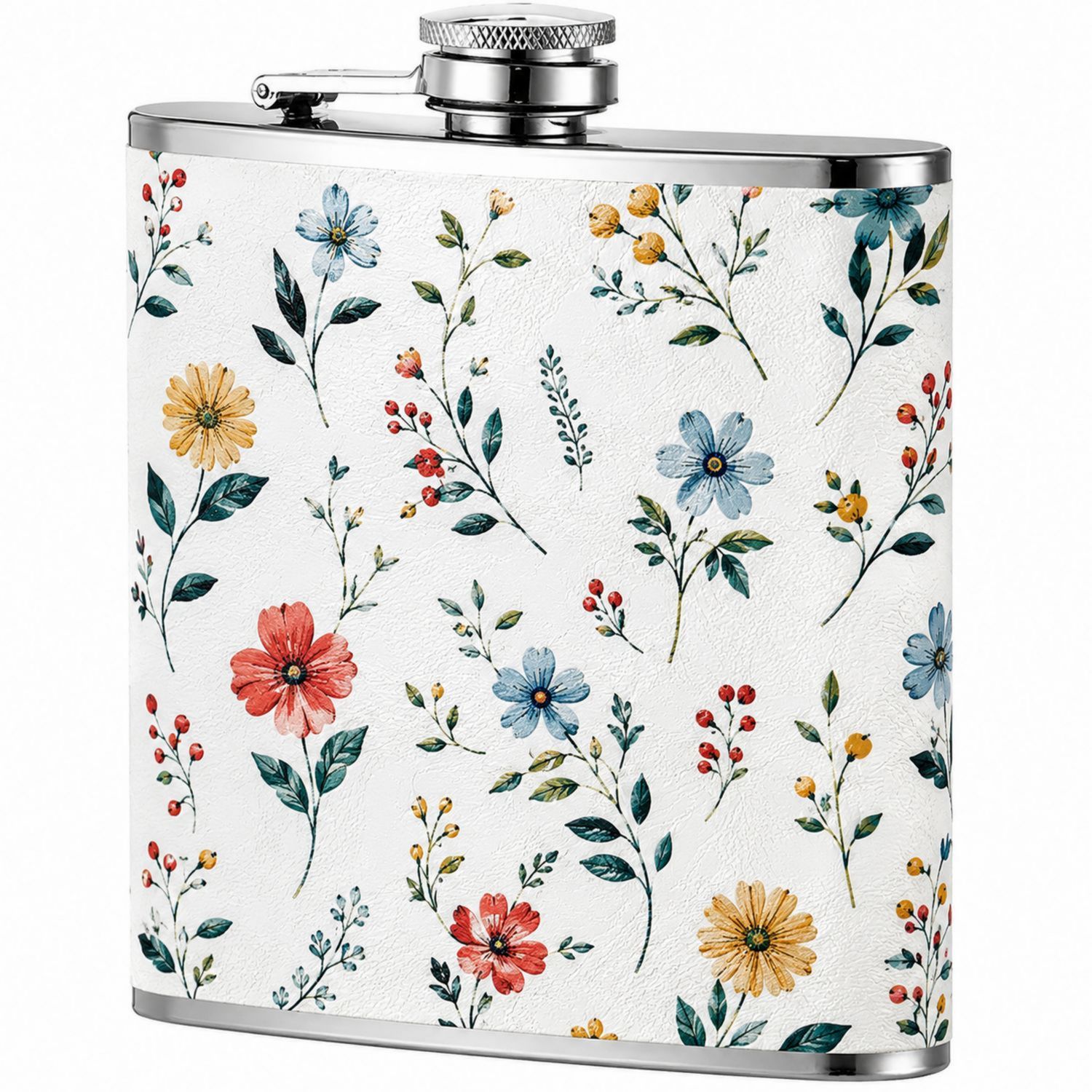 Fiaschetta Portatile in Acciaio Inox con Motivo Floreale, 200 ml-Ryenatural