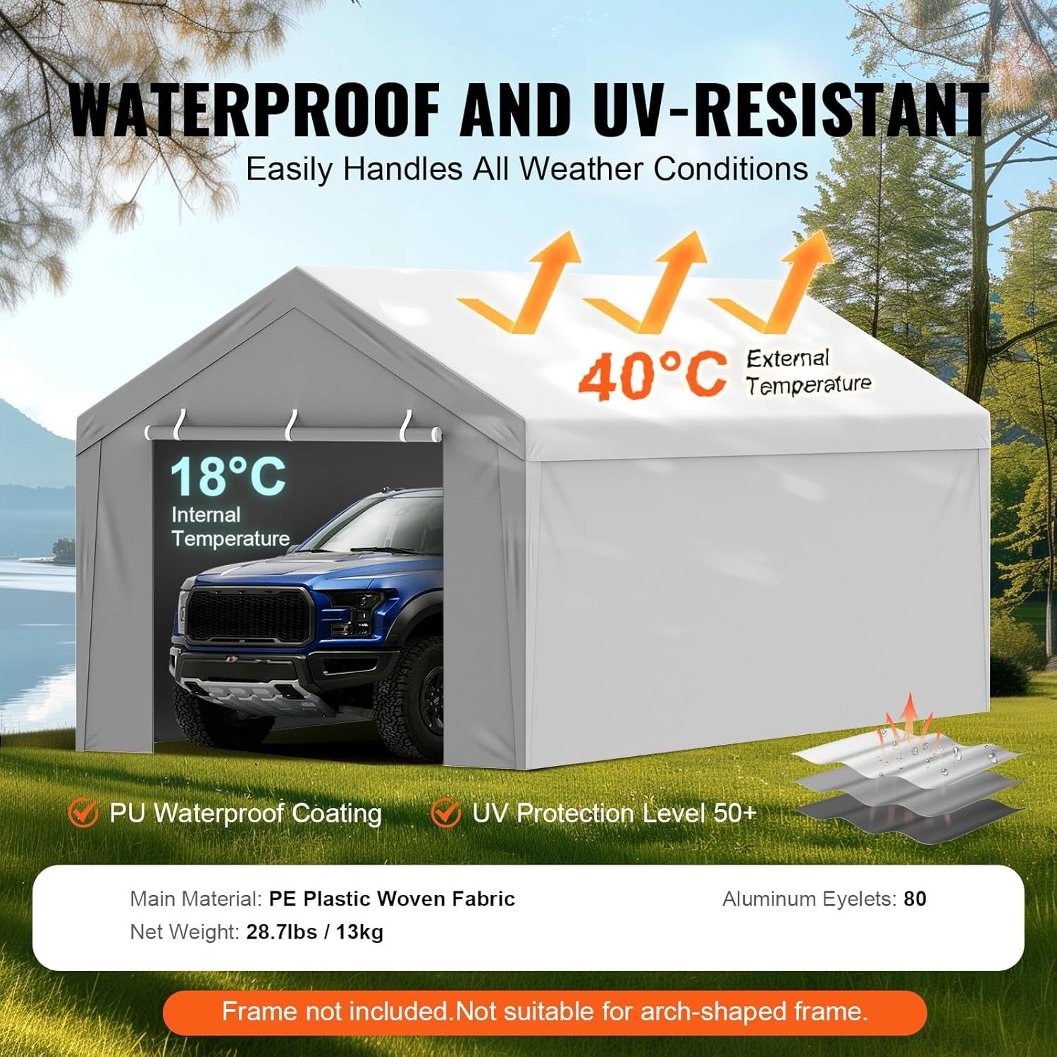 VEVOR - Cubierta de toldo de Repuesto para cochera + Pared Lateral de 10 x 20 pies, Lona de Refugio para Tienda de campaña, Resistente al Agua y protección UV, fácil instalación con Pelotas de Bolas