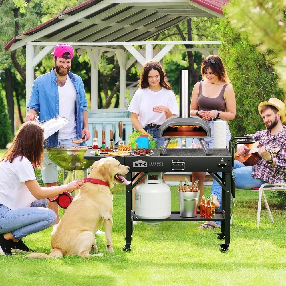 Carrito de parrilla portátil para exteriores con ruedas, mesa plegable para planchas de 17 a 22 pulgadas, estación de preparación de barbacoa con bandeja para condimentos