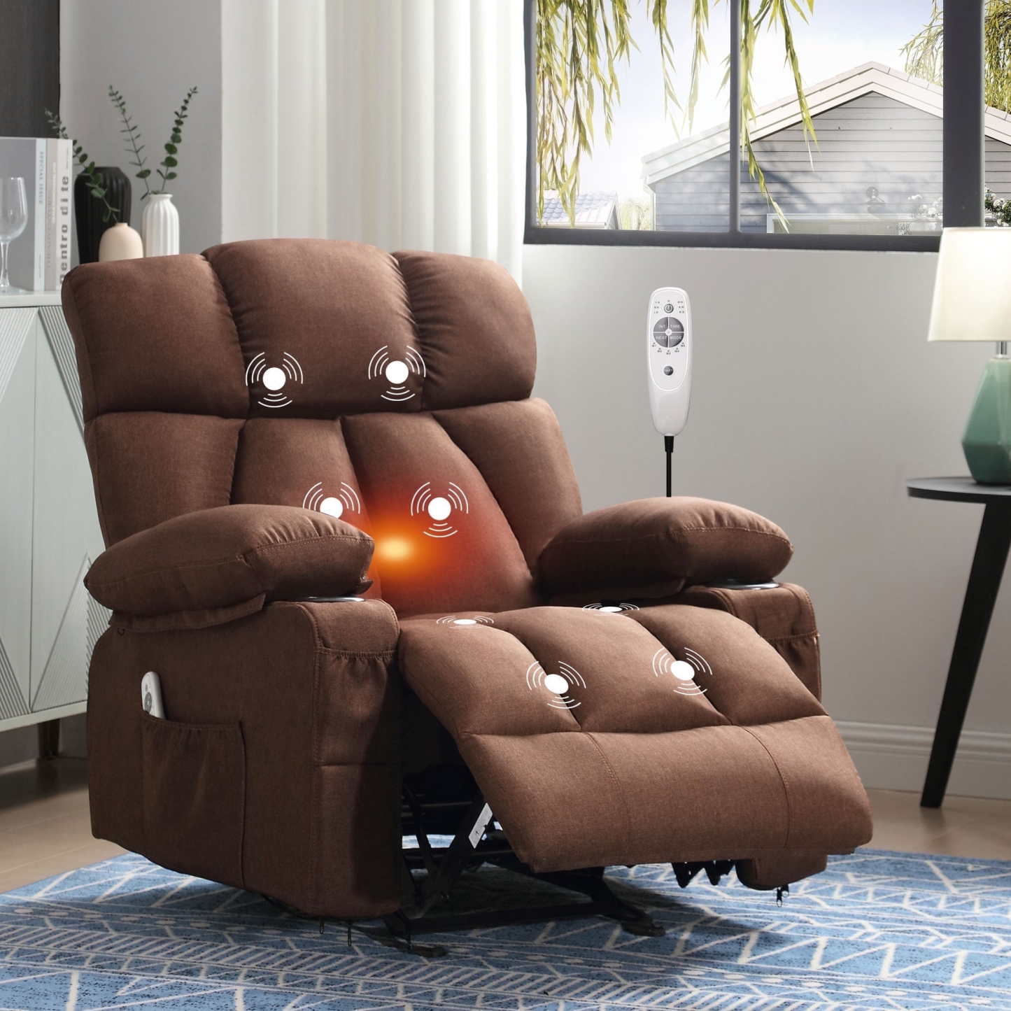 Sillón reclinable manual con terapia de calor y función de masaje, sillón de masaje con mecanismo reclinable de alta resistencia