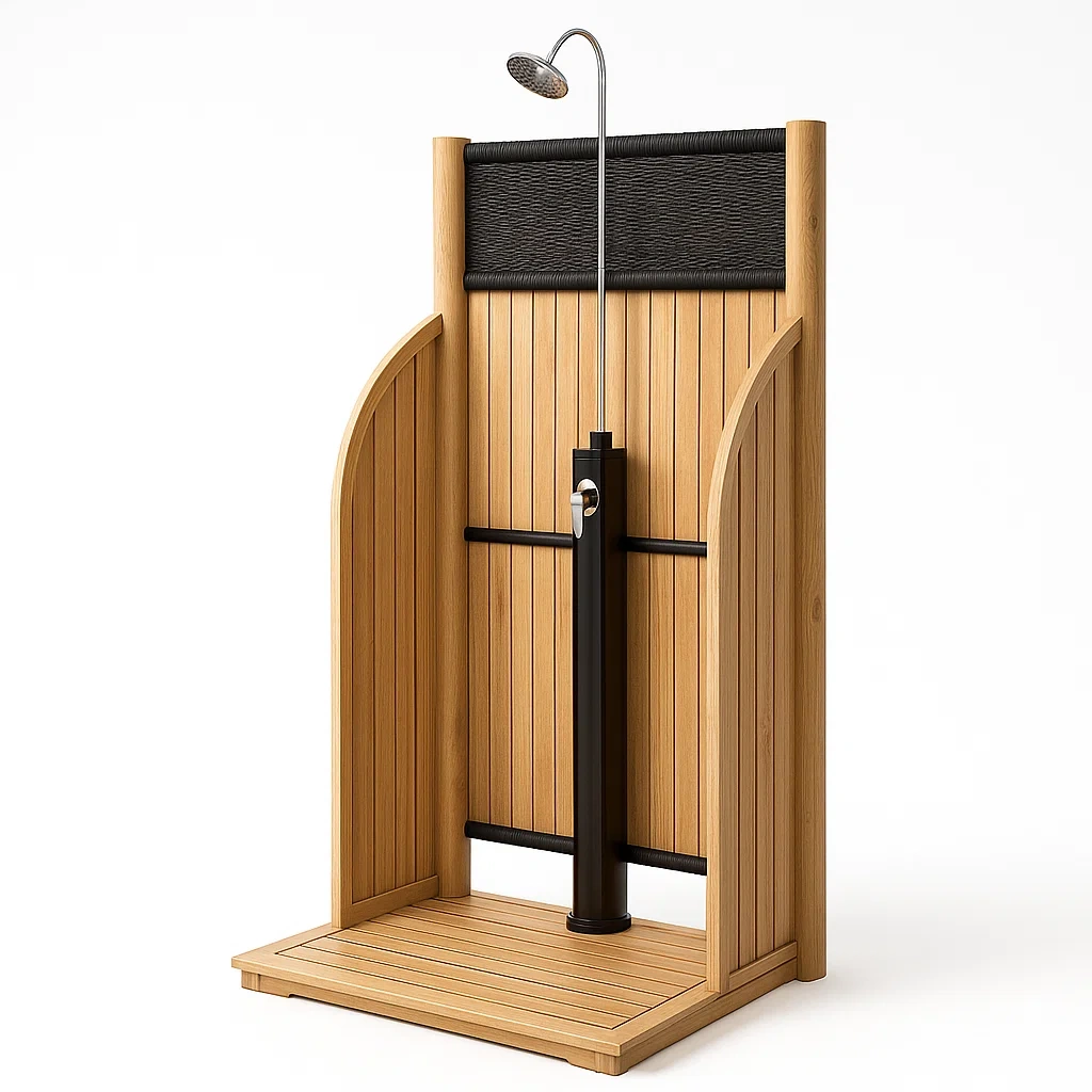 Outdoor Dusche aus Teakholz und Aluminium 200 cm Natur/Schwarz-furnialexo