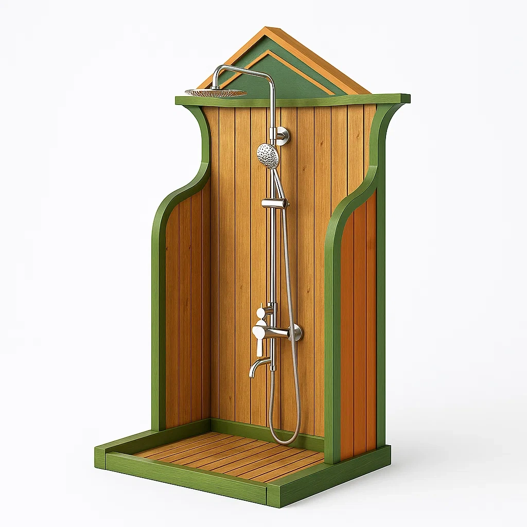 Gartendusche Holz Edelstahl Grün/Orange-furnialexo