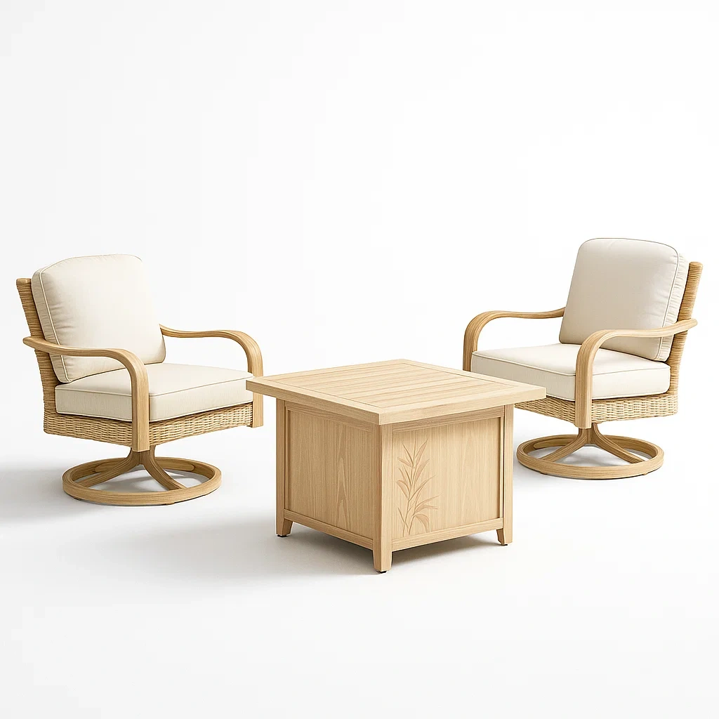 Gartenmöbel Set Rattan Sessel mit Holztisch, Beige-furnialexo