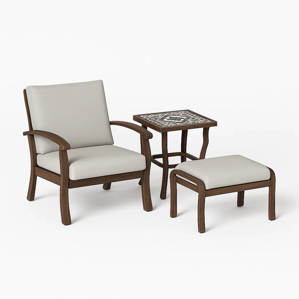 Lounge-Set aus Holz mit Polyesterbezug, Beige-furnialexo