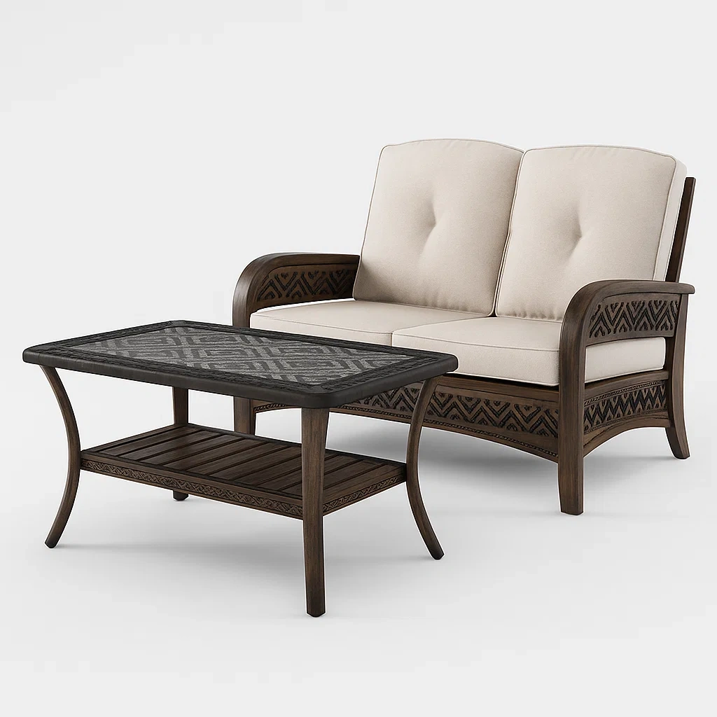 Gartensofa-Set aus Holz mit Tisch Dunkelbraun Beige-furnialexo