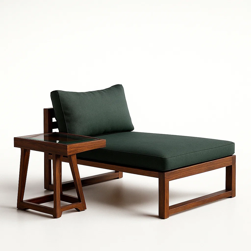 Chaise Lounge Set Holzrahmen Gehärtetes Glas Dunkelgrün-furnialexo