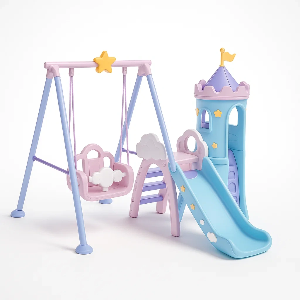 Kinderspielplatz Schaukel Rutsche Set Kunststoff Rosa/Hellblau-furnialexo
