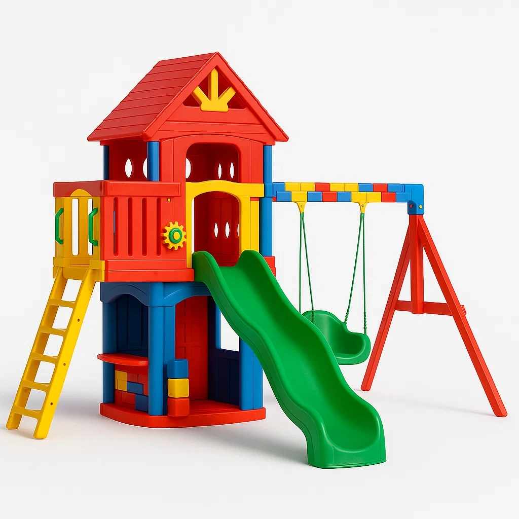 Kinderspielanlage mit Rutsche und Schaukel aus Kunststoff Bunt 300x120x210 cm-furnialexo