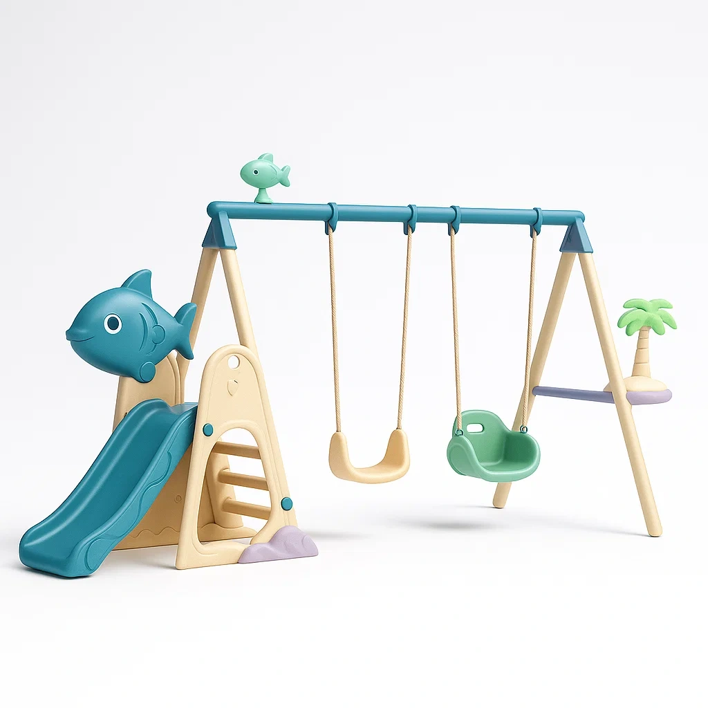 Kinderspielset mit Rutsche und Schaukel aus Kunststoff Blau/Beige-furnialexo