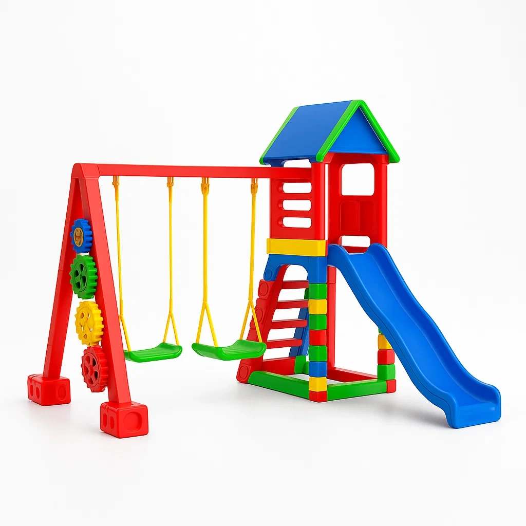 Kinderspielplatz Set aus Kunststoff mit Schaukel und Rutsche, Mehrfarbig-furnialexo